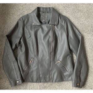 J2 Jou‎ Jou Faux Leather Motorcycle Jacket Grey Women's  Rocker